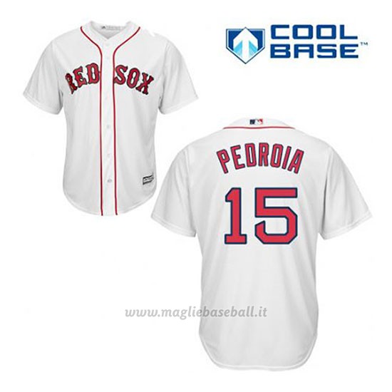 Maglia Baseball Uomo Boston Red Sox 15 Dustin Pedroia Bianco 1ªCool Base